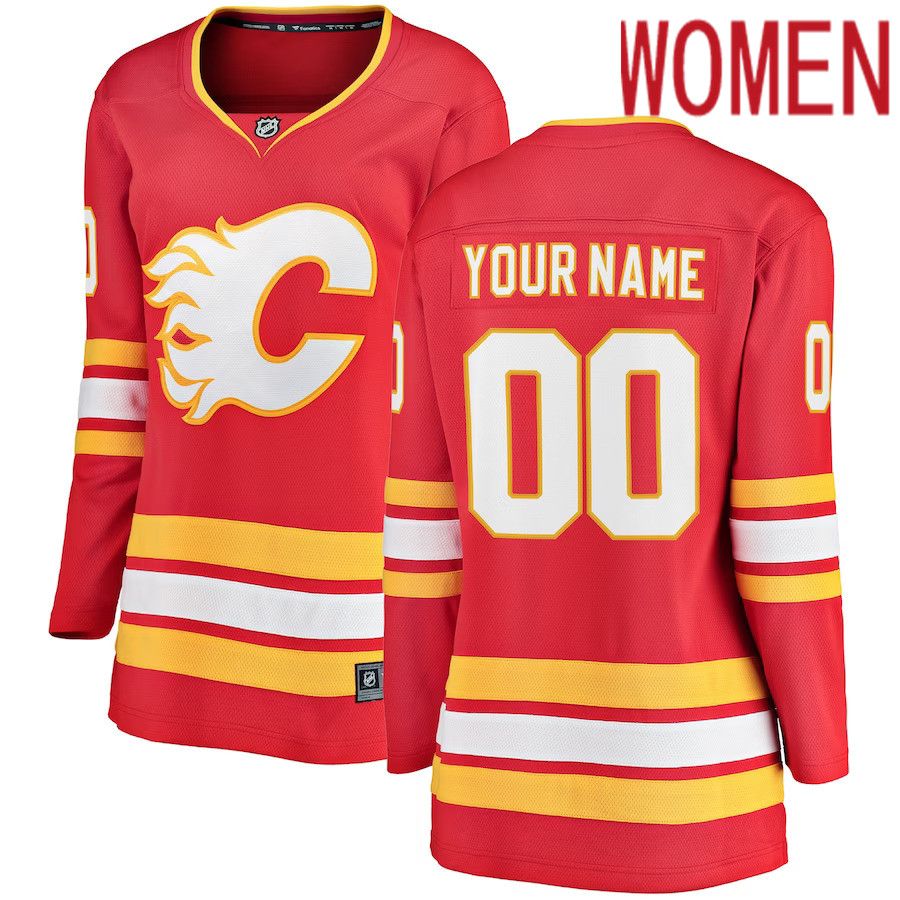 Women Calgary Flames Fanatics Branded Red Home Breakaway Custom NHL Jersey